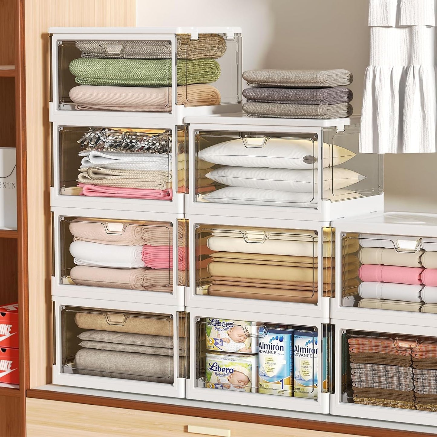 Clear Storage Bin with Lid 3 Pack Stackable & Sturdyplastic Multifunctional Folding Storage Bins for Bedroom, Living Room, Study, Toy Room, 23 QT Folding Box with Magnetic Door