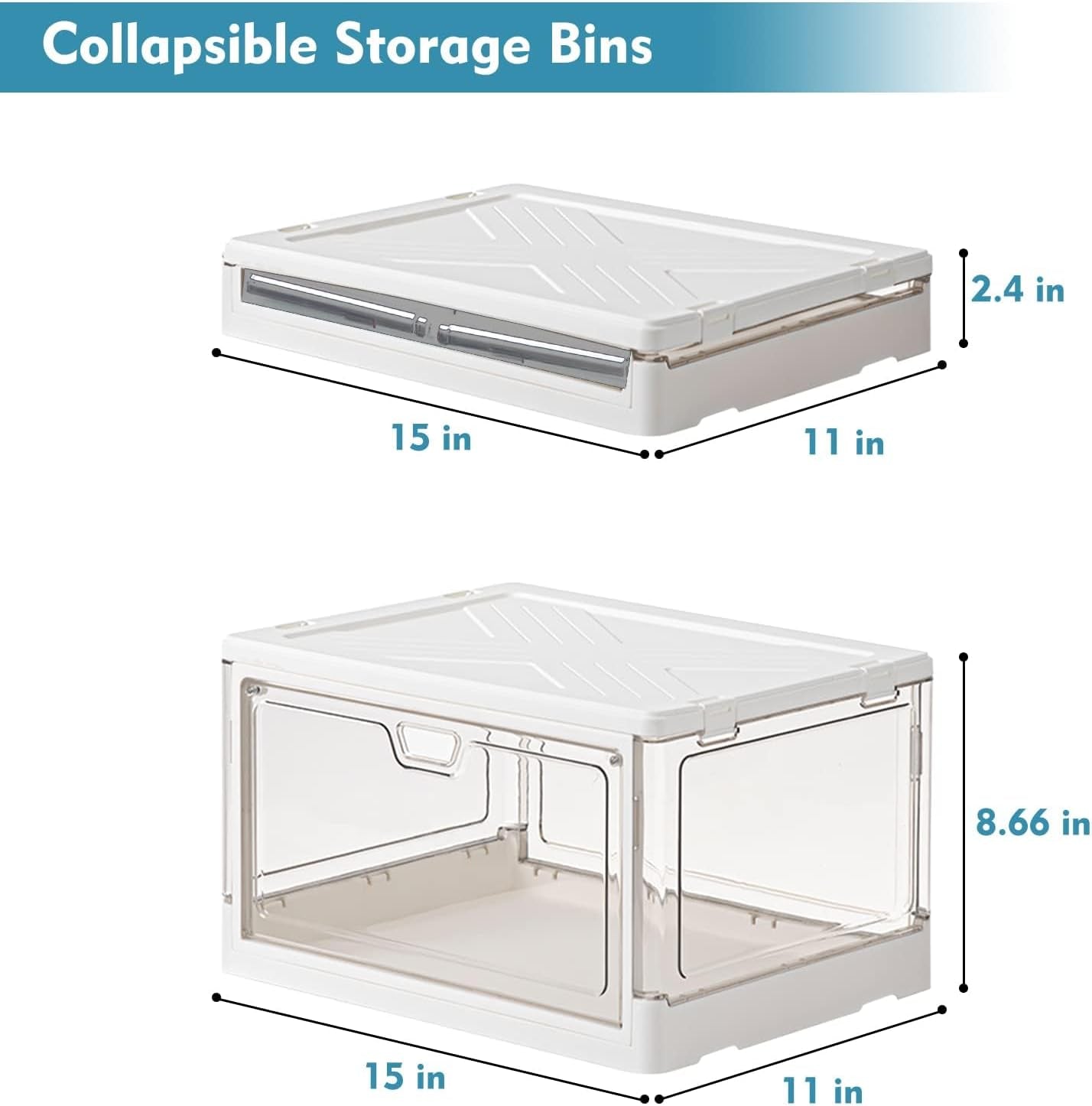 Clear Storage Bin with Lid 3 Pack Stackable & Sturdyplastic Multifunctional Folding Storage Bins for Bedroom, Living Room, Study, Toy Room, 23 QT Folding Box with Magnetic Door