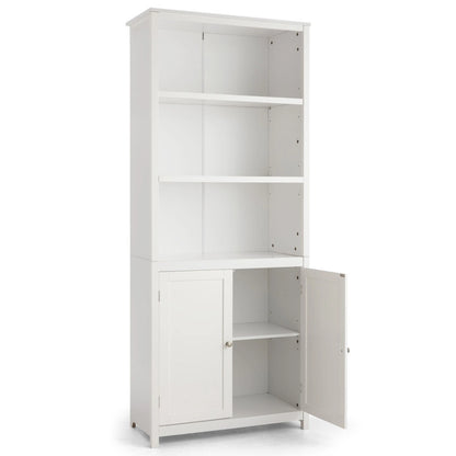 Standing Wooden Bookcase with 3 Tier Open Book Shelving and Double Doors