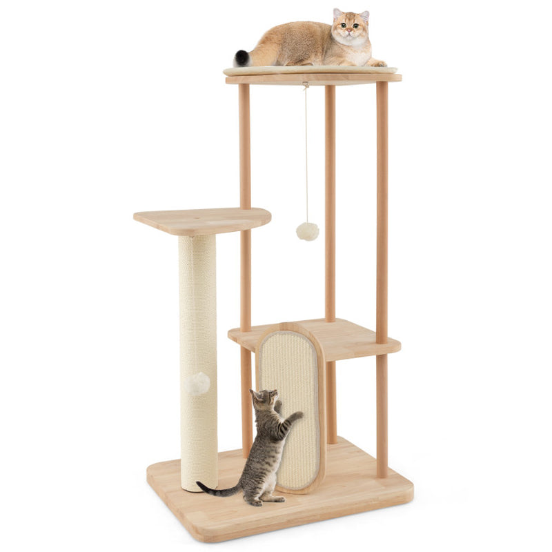 Wooden Multi-Level Modern Cat Tower with Scratching Board and Post