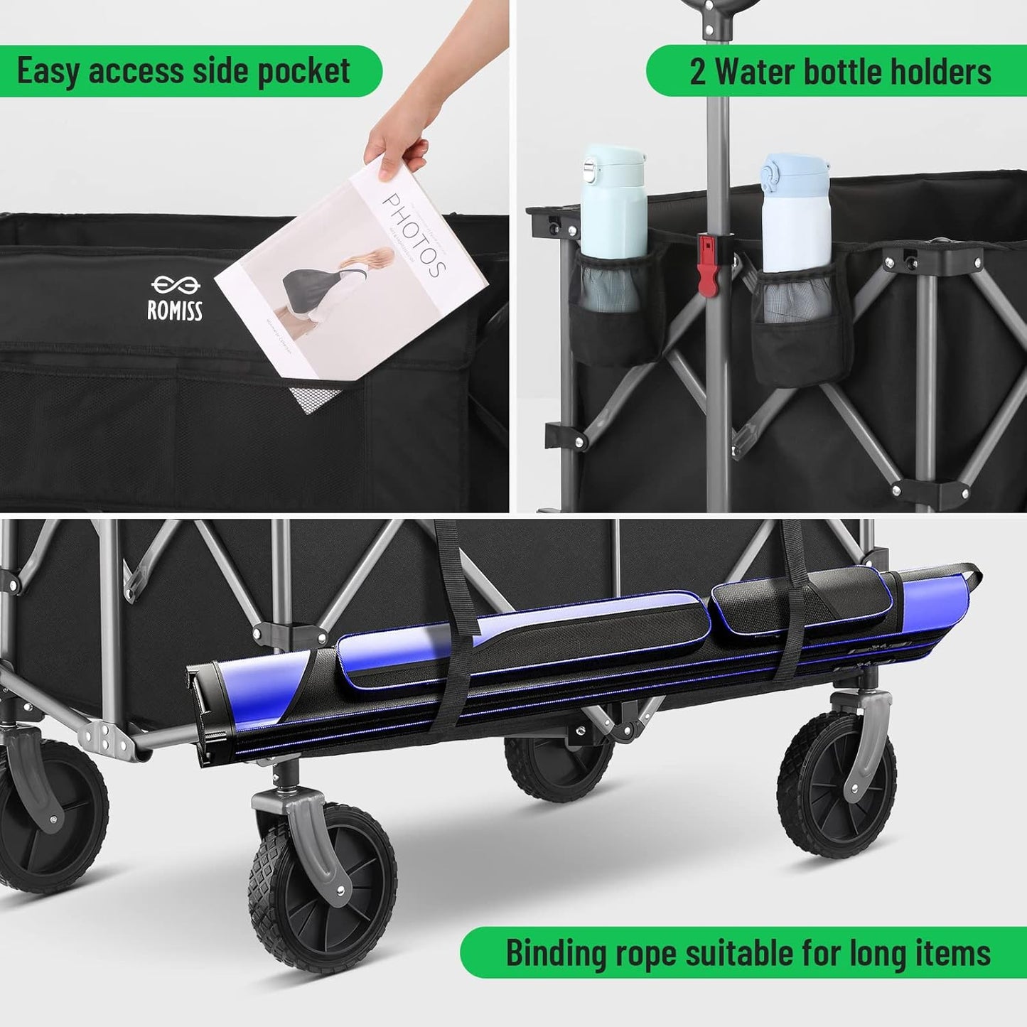 Folding Wagon Cart Heavy Duty Collapsible Utility Wagon Outdoor Camping Garden Cart with Universal Wheels for Camping, Sports, Shopping (Black)