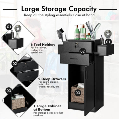 Salon Station Storage Cabinet with 6 Hair Dryer Holders for Hair Stylist