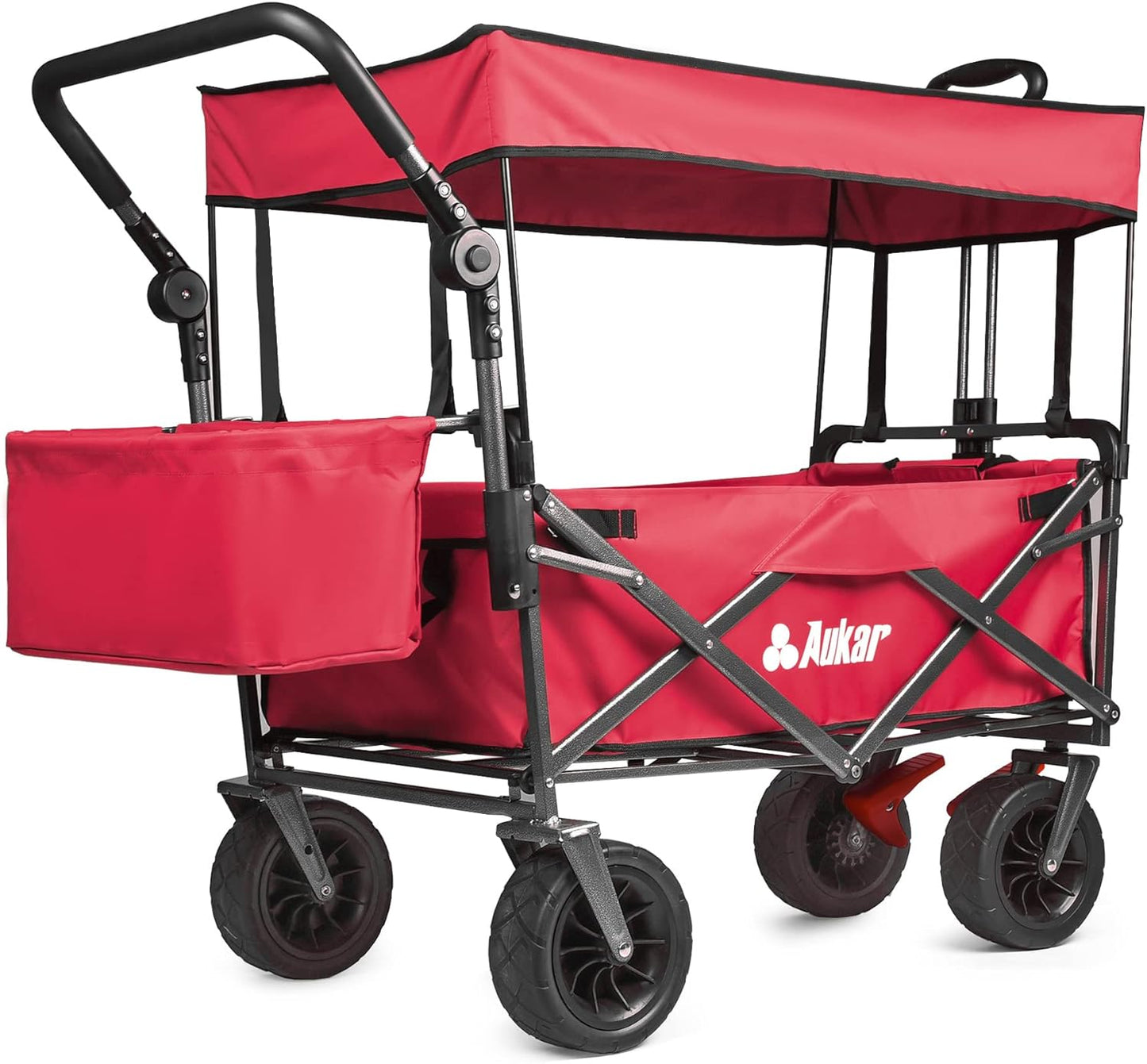 Collapsible Canopy Wagon - Heavy Duty Utility Outdoor Garden Cart - with Adjustable Handles , for Shopping, Picnic, Camping, Sports - Red