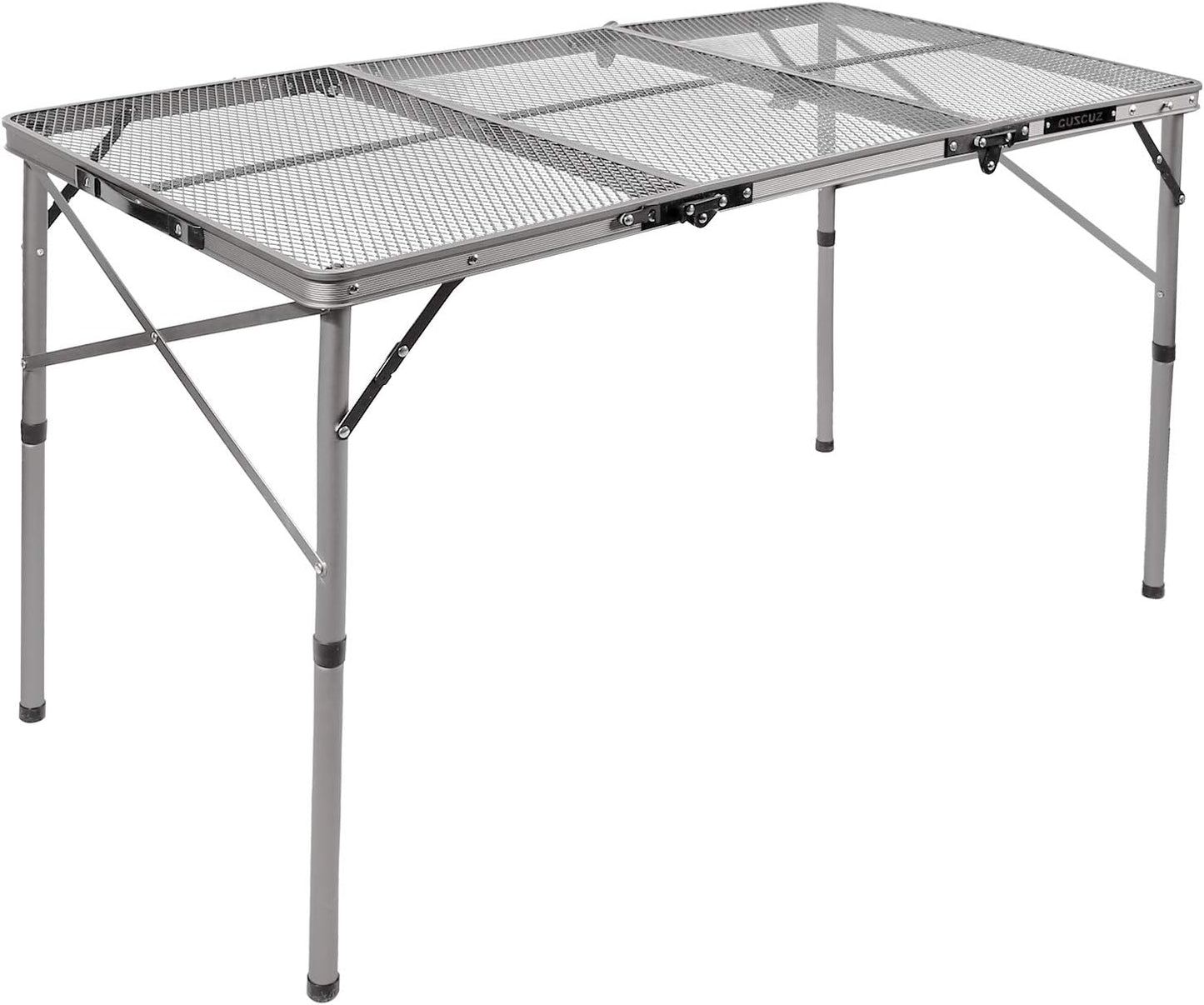 48X24 Long Folding Grill Table for Outside, Lightweight Portable Metal Aluminum Outdoor Grill Table with Adjustable Height Legs, Great for Camping Picnic Cooking BBQ, Silver 4Ft