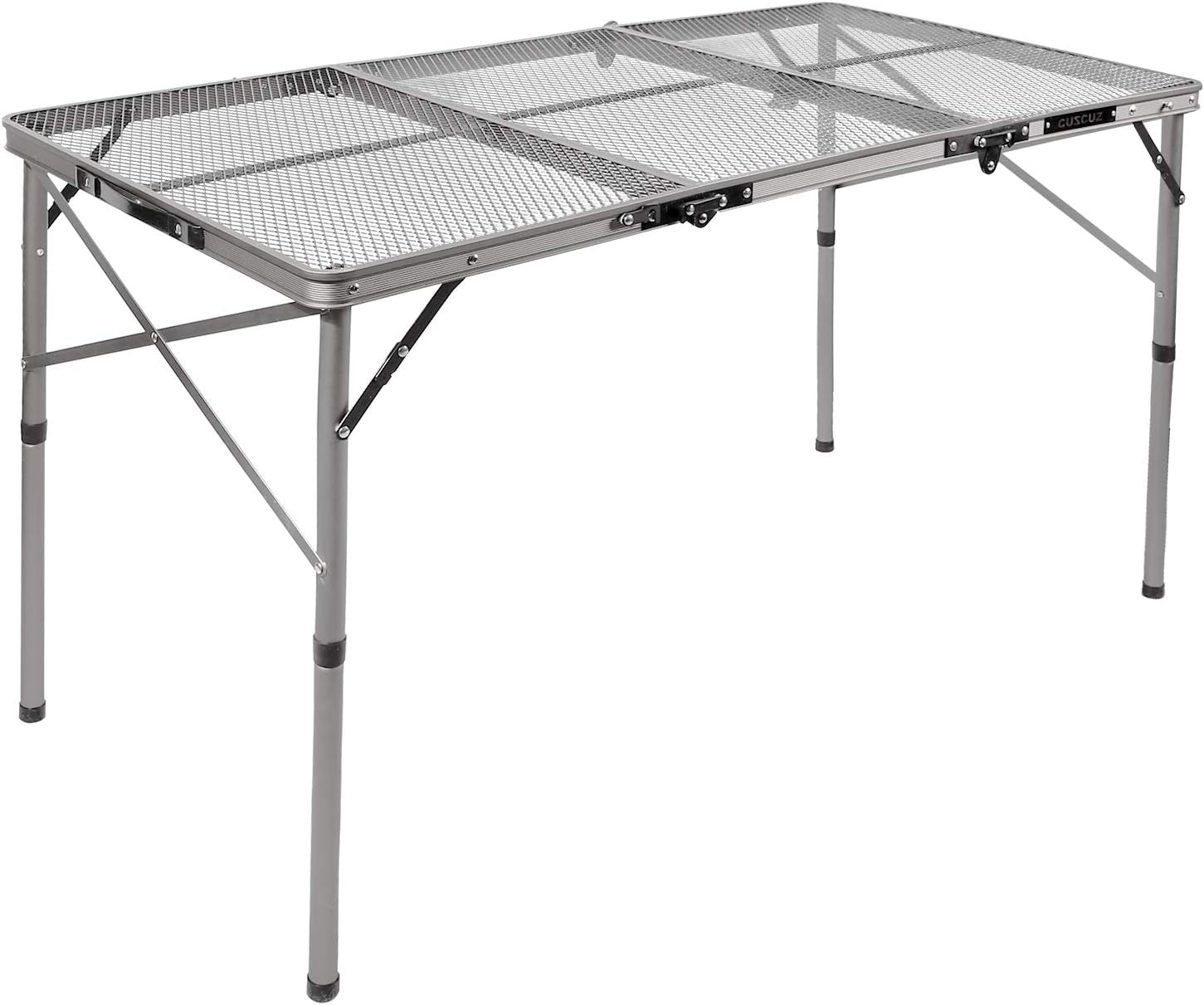 48X24 Long Folding Grill Table for Outside, Lightweight Portable Metal Aluminum Outdoor Grill Table with Adjustable Height Legs, Great for Camping Picnic Cooking BBQ, Silver 4Ft