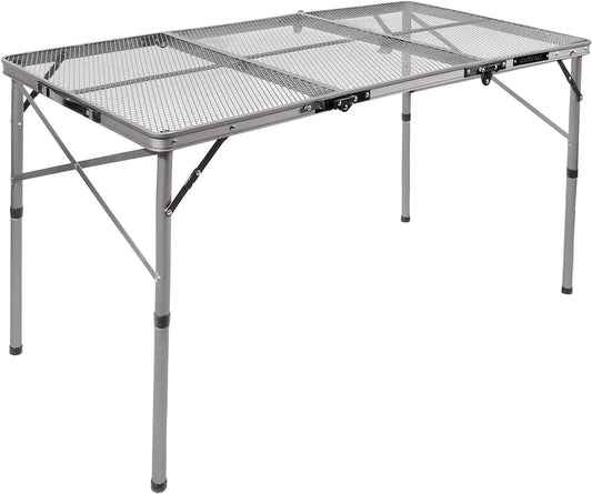 48X24 Long Folding Grill Table for Outside, Lightweight Portable Metal Aluminum Outdoor Grill Table with Adjustable Height Legs, Great for Camping Picnic Cooking BBQ, Silver 4Ft