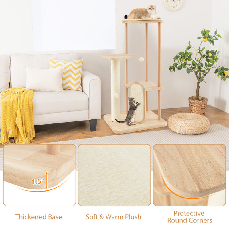 Wooden Multi-Level Modern Cat Tower with Scratching Board and Post
