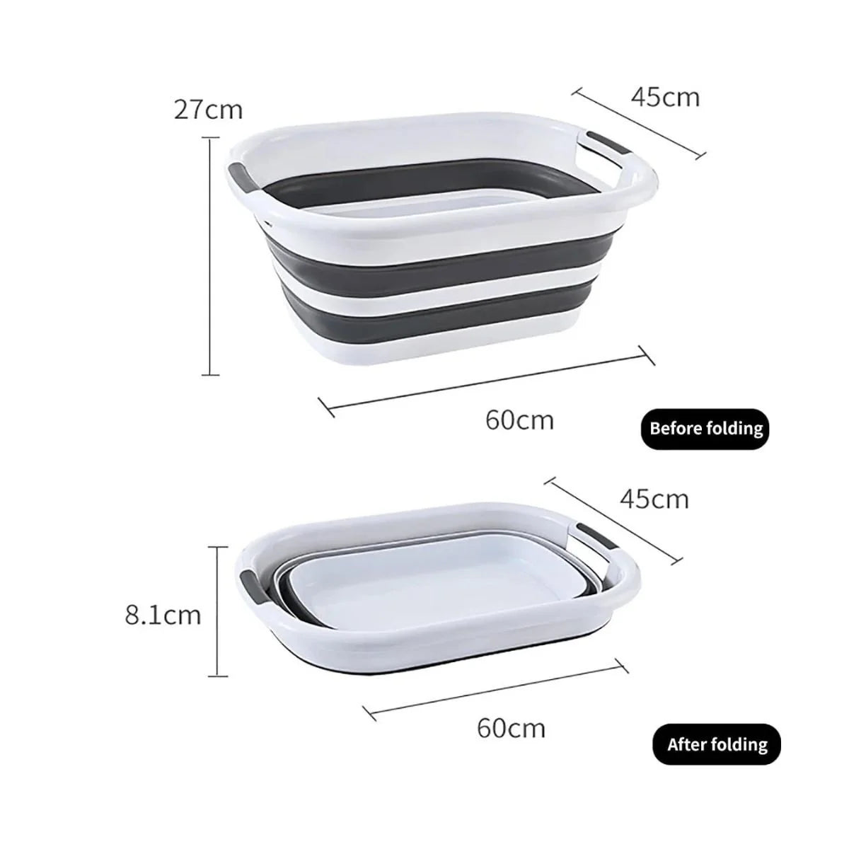 42L Collapsible Plastic Laundry Basket, Washing Tub for Clothes Foldable Laundry Baskets Grey