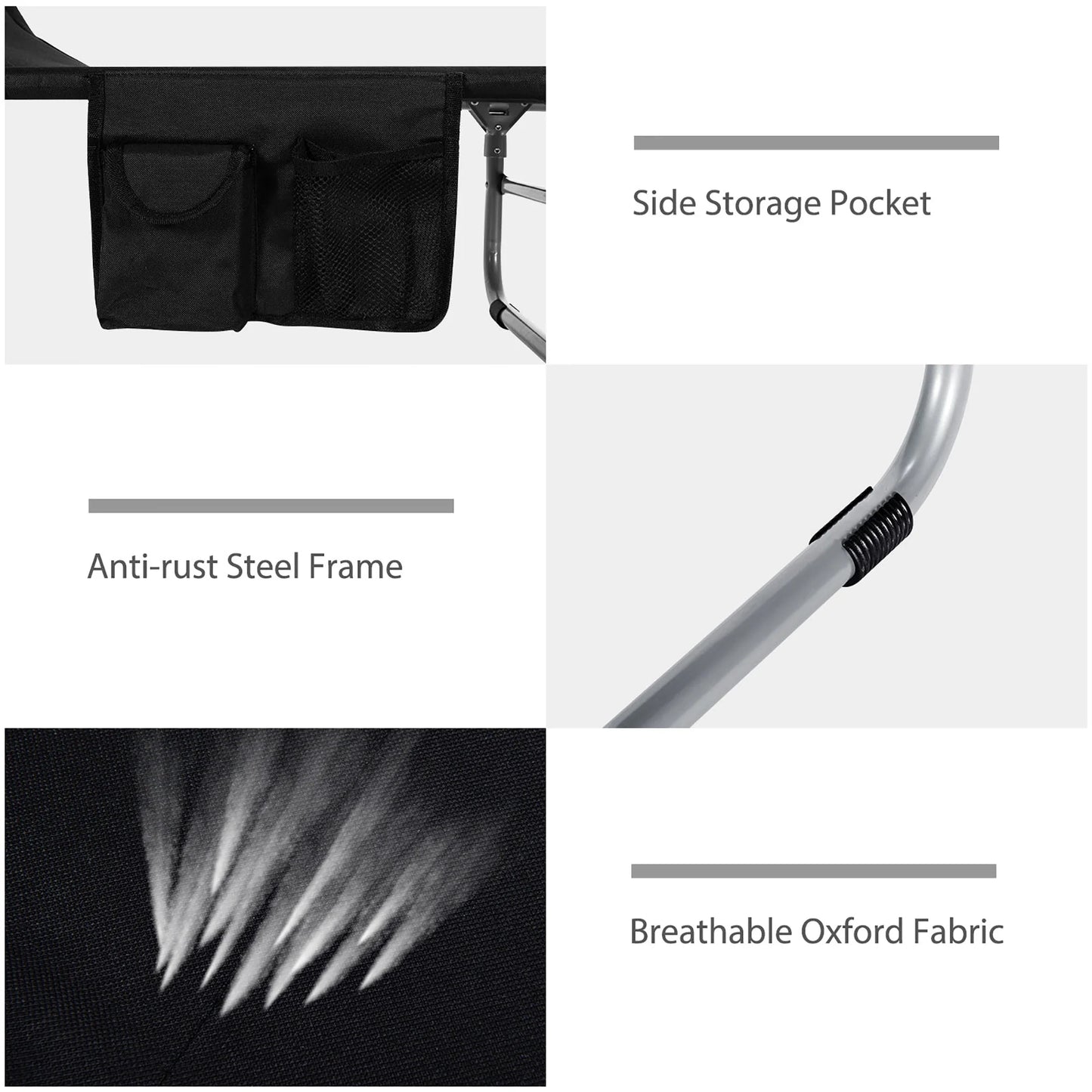 Foldable Sun Shading Lounge Chair Adjustable Beach Sunbathing Recliner W/Pocket