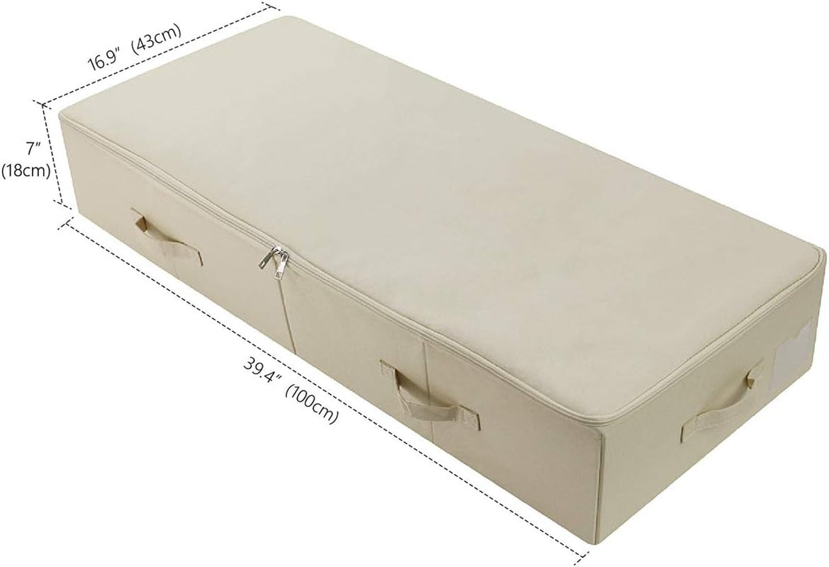 39.4" Ultra-Length Foldable & Washable Underbed Storage Organizer Containers for Clothing, Shoes, Bedding - Ideal for Bedroom, College Dorm (Black Gray), Beige