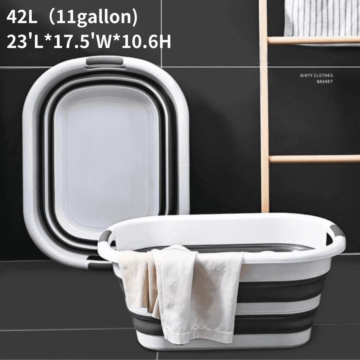42L Collapsible Plastic Laundry Basket, Washing Tub for Clothes Foldable Laundry Baskets Grey