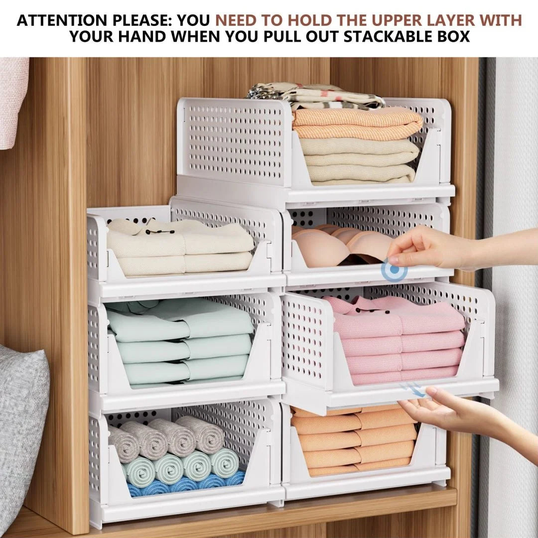 5 Pack Folding Organizers Storage Basket, White Plastic Stackable Storage Bins for Kitchen Bathroom Office,5L