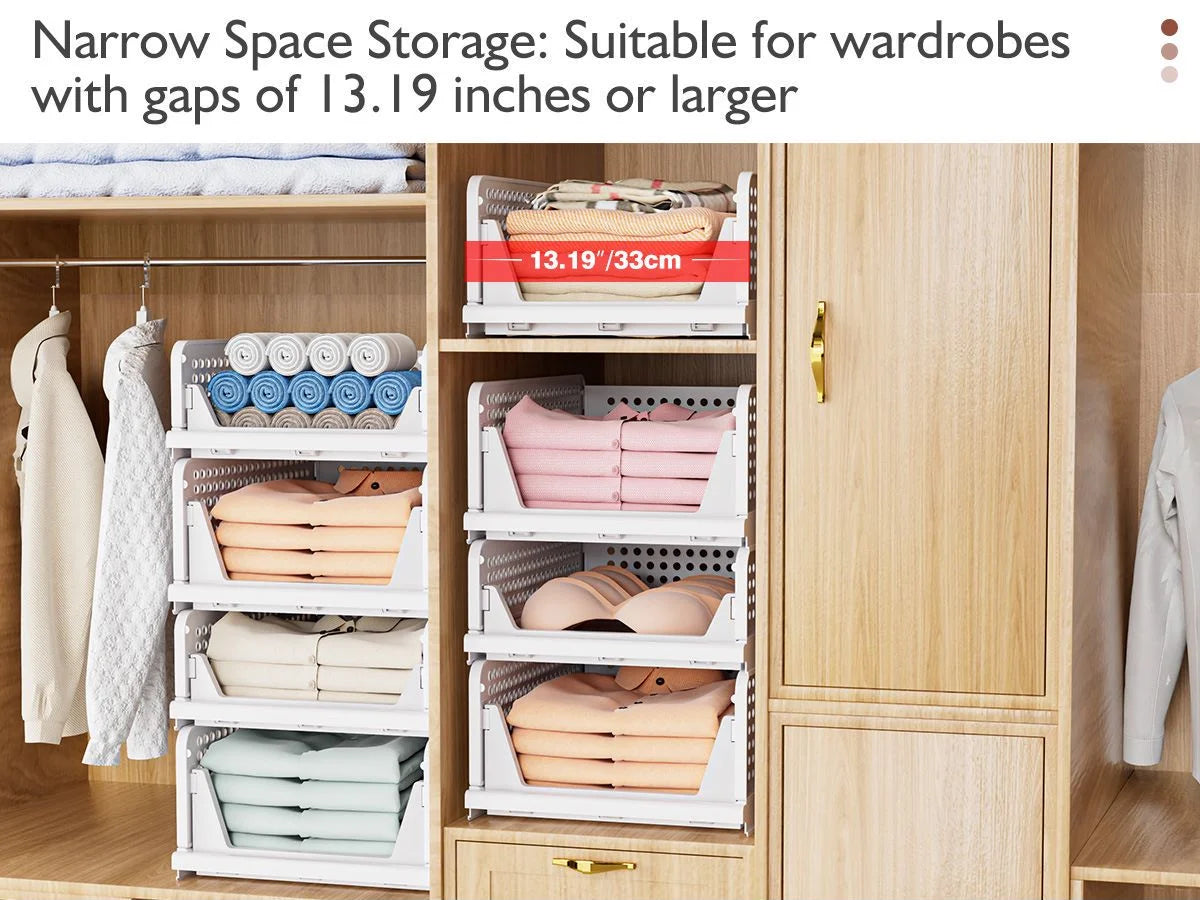 5 Pack Folding Organizers Storage Basket, White Plastic Stackable Storage Bins for Kitchen Bathroom Office,5L