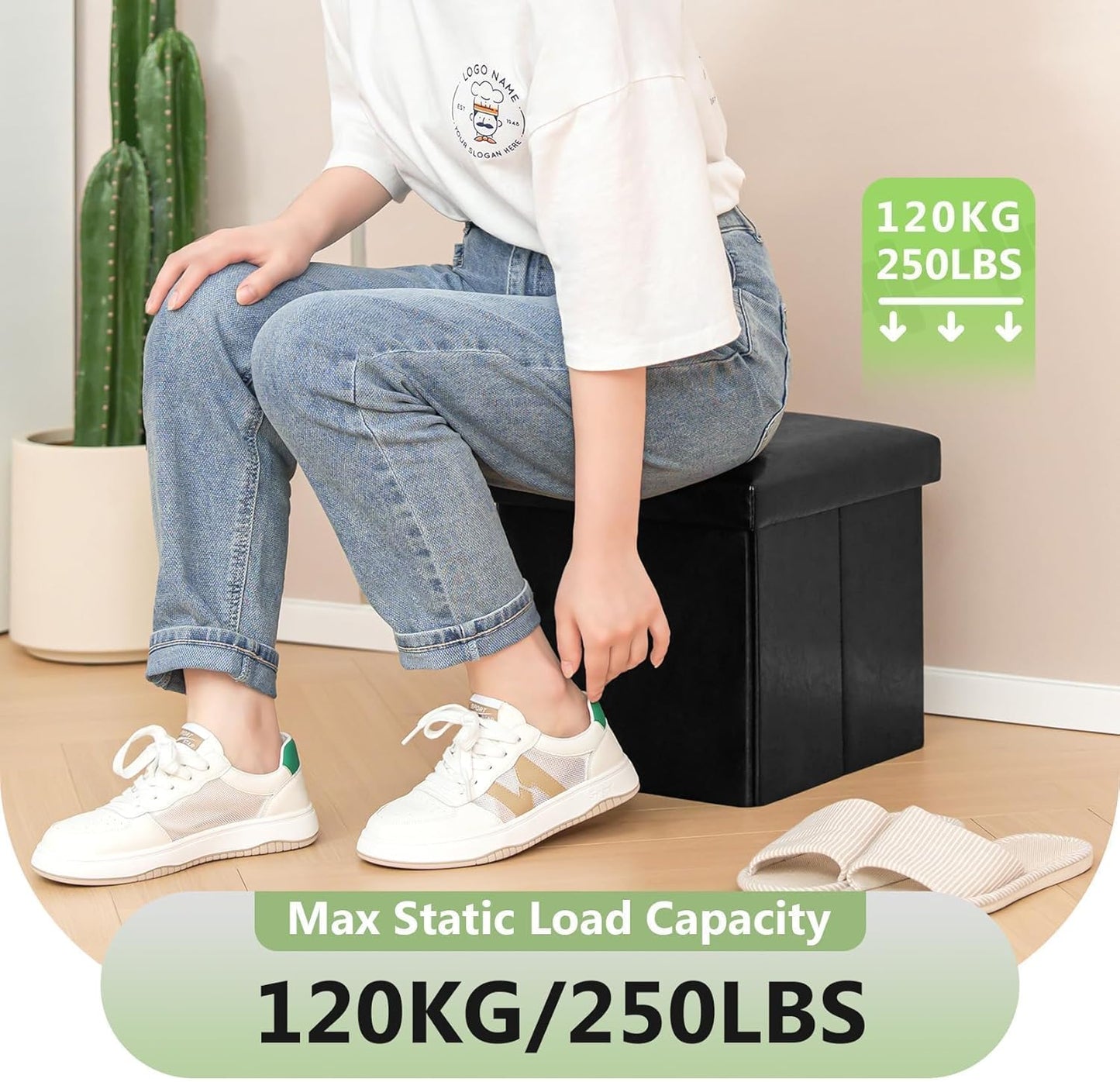 Folding Storage Ottoman Cube with Faux Leather for Living Room, Bedroom, Home Office, Dorm Storage Footrest Black 11.8"X11.8"X11.8"