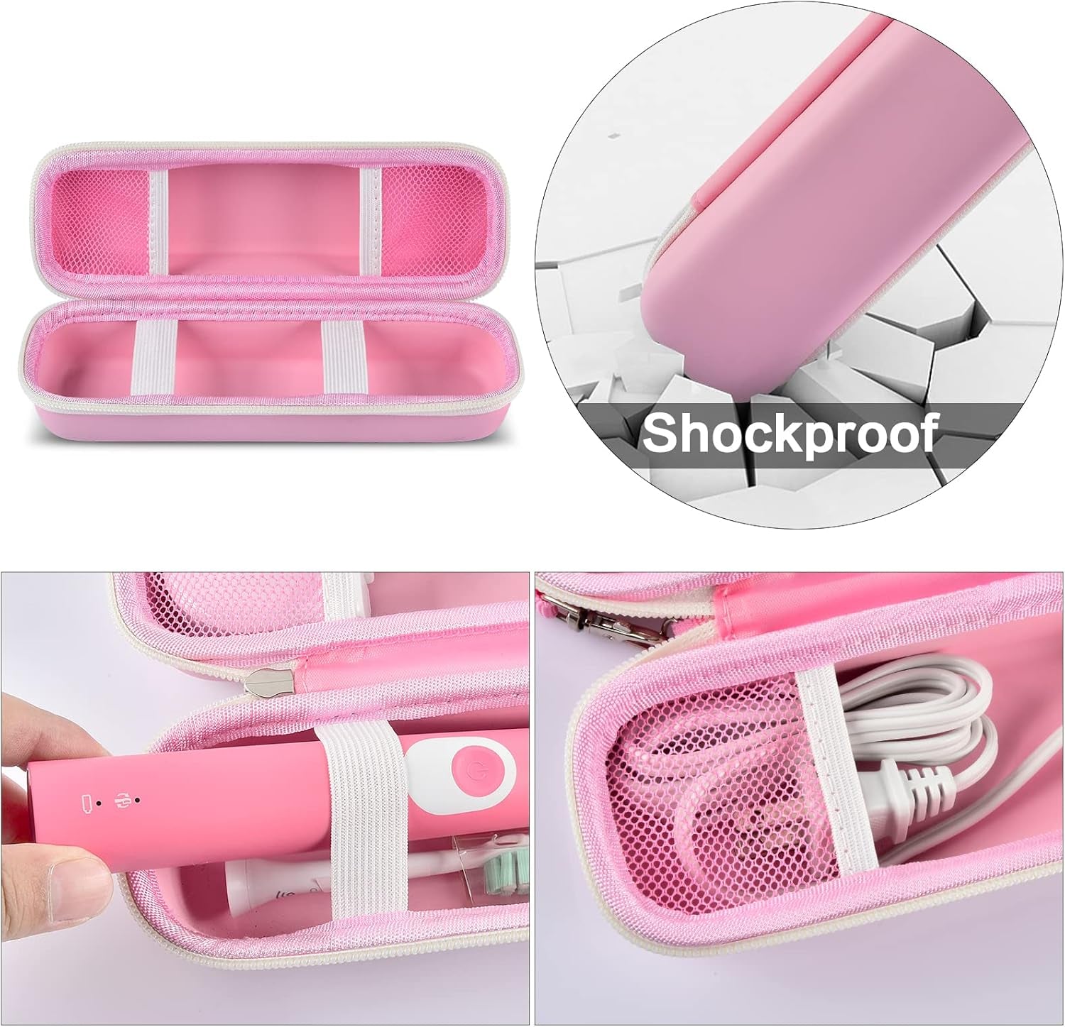 Toothbrush Travel Case Compatible with Oral-B Pro 1000 2000 3000 3500 5000 7500/ for Philips Sonicare Protectiveclean 4100 6100 5100 6500 7500 Rechargeable Electric Toothbrush (Box Only) -Pink