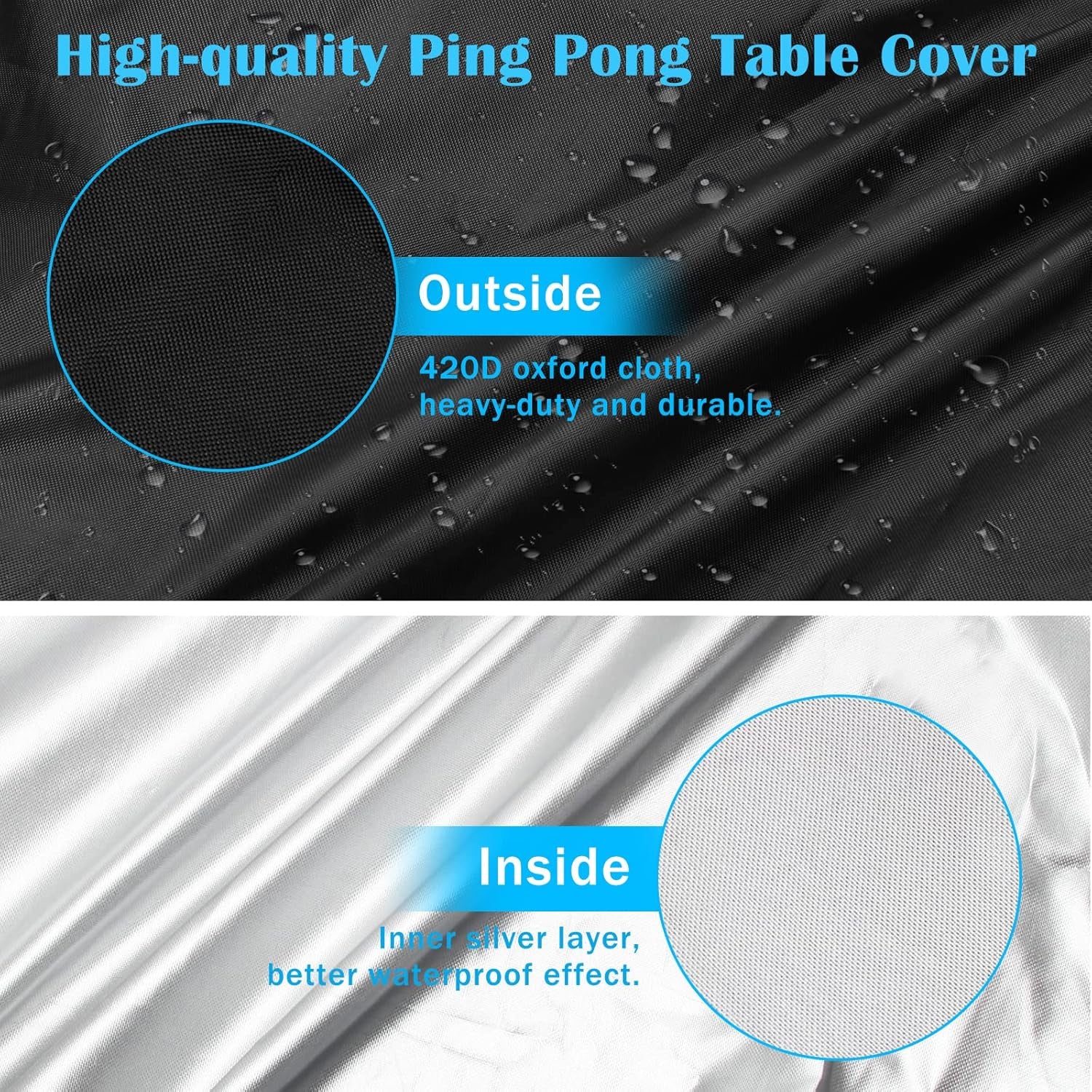 Outdoor Ping Pong Table Cover Waterproof,  420D Oxford Cloth Black Tennis Table Cover with 2 Pockets for Desktennis Balls and Rackets, Dust Covering for Folding & Flat Pingpong Desk