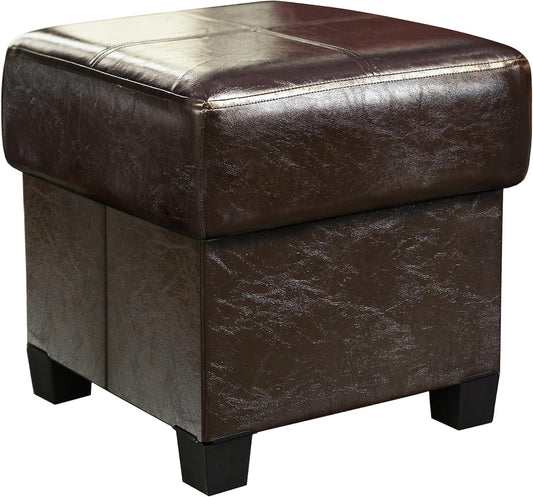 Storage Ottoman Cube Folding Footstool PU Leather Bench with Legs, Ottoman with Storage for Living Room, Bedroom, Brown