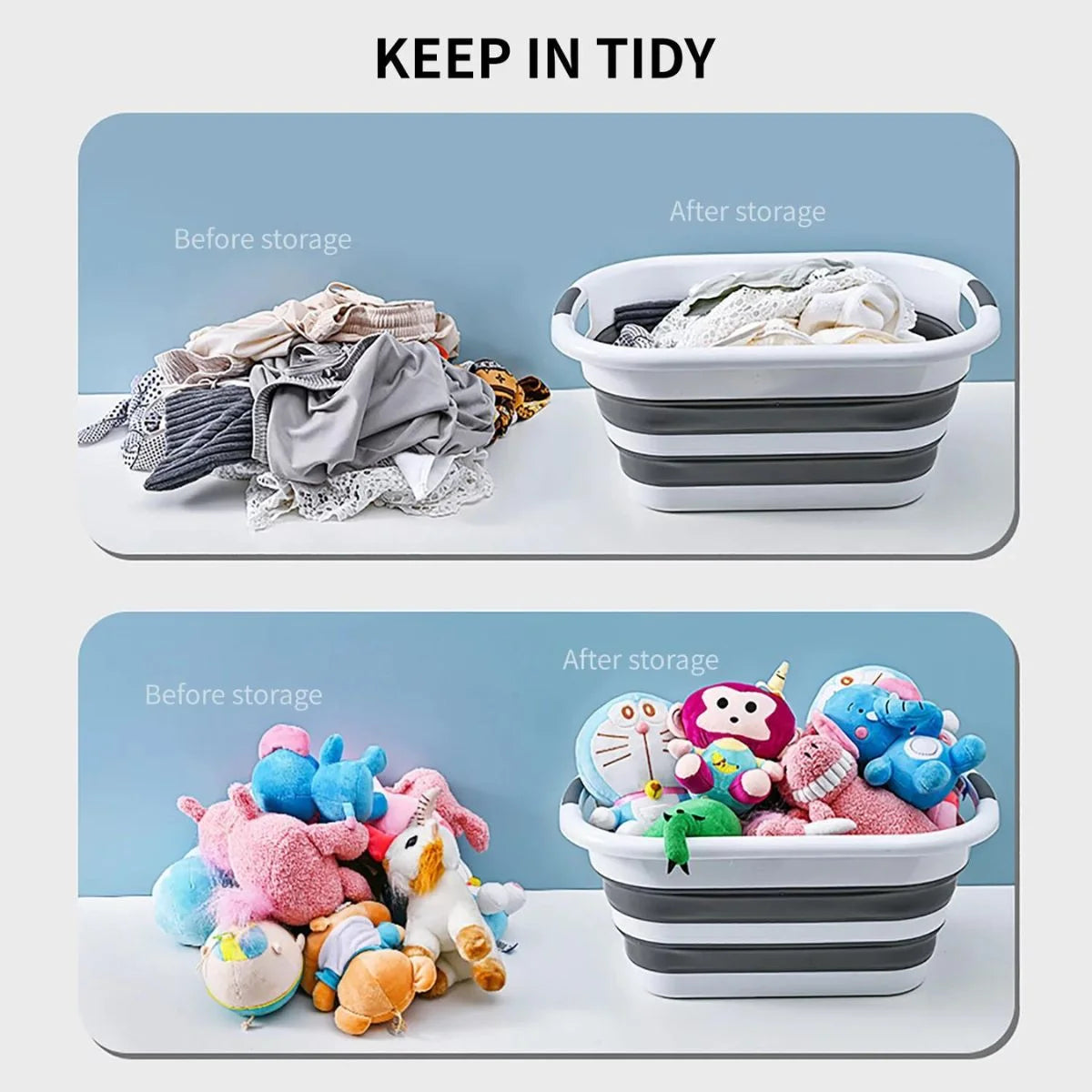 42L Collapsible Plastic Laundry Basket, Washing Tub for Clothes Foldable Laundry Baskets Grey