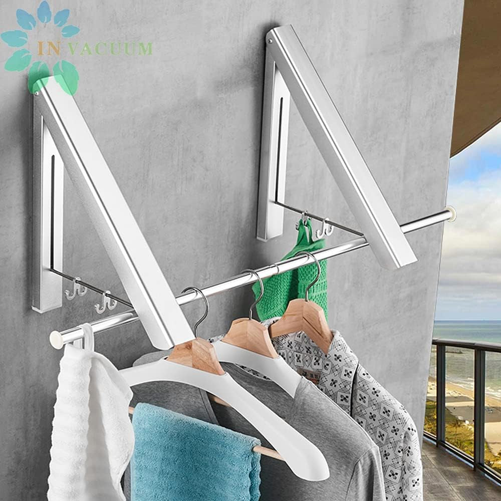 Clothes Drying Rack Folding Indoor, Folding Drying Racks for Laundry Room Closet Storage Organization, Aluminum, Easy Installation (2 Racks with Rod, Sliver)