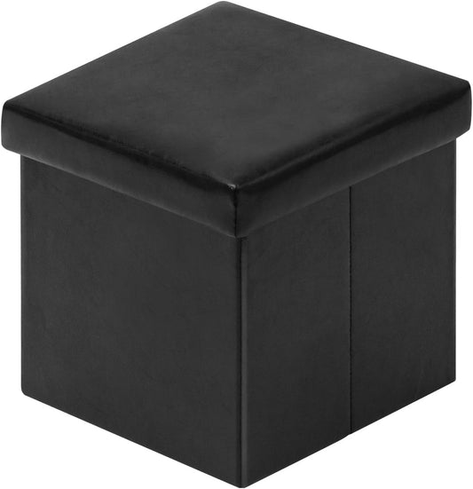 Folding Storage Ottoman Cube with Faux Leather for Living Room, Bedroom, Home Office, Dorm Storage Footrest Black 11.8"X11.8"X11.8"