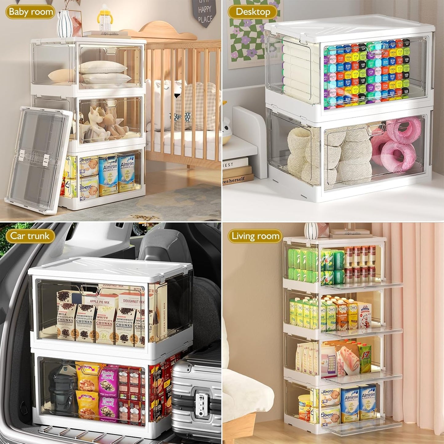 Clear Storage Bin with Lid 3 Pack Stackable & Sturdyplastic Multifunctional Folding Storage Bins for Bedroom, Living Room, Study, Toy Room, 23 QT Folding Box with Magnetic Door