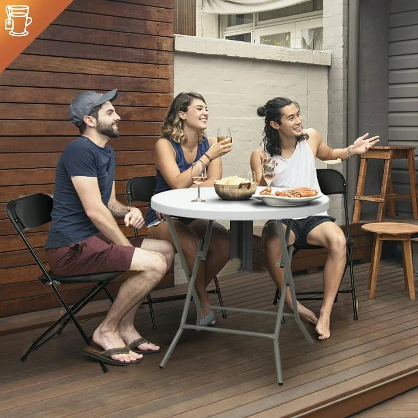 4 Pack Indoor Outdoor Events Seats, Portable Stackable, Plastic Folding Chairs for Party, Black
