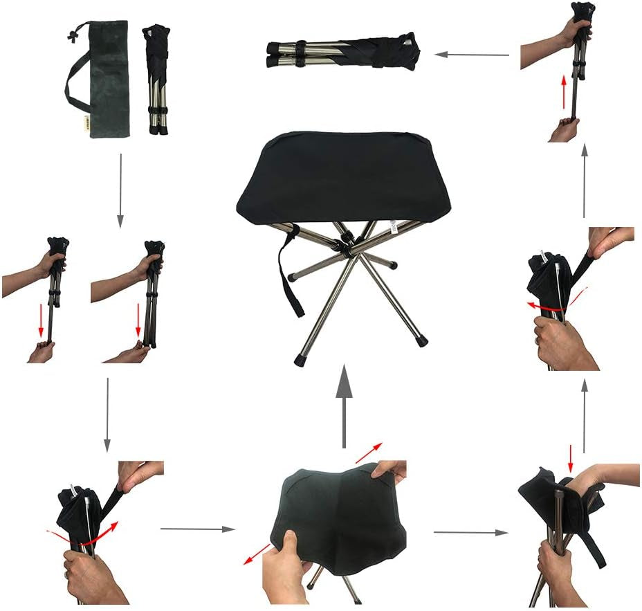 Folding Camping Stool, Retractable Camping Chair, Super Compact, for Travel, Hiking, Gathering, Barbecue, with Carry Bag, Storage Size 11.61"X2.56"X2.56"
