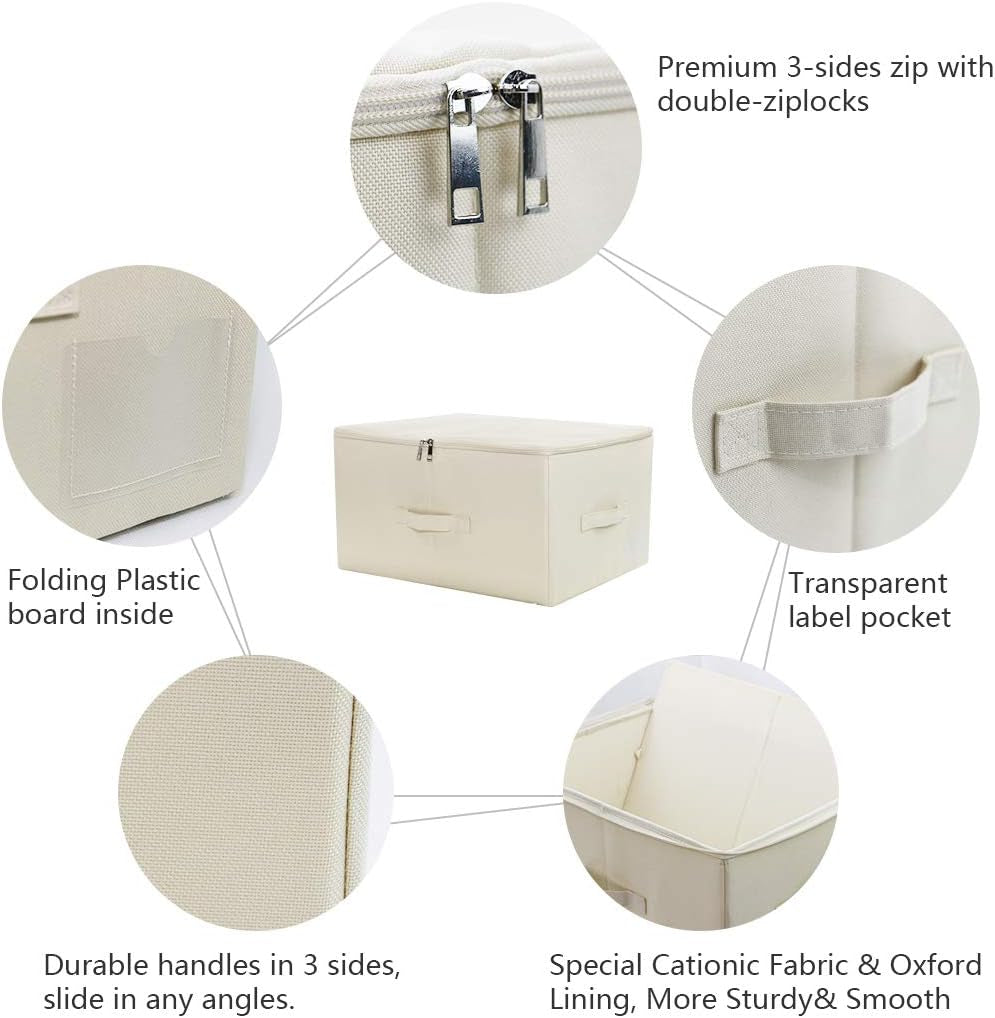 Collapsible Rigid Storage Bins with Lid, Shelves Clothes Storage Cubes, Tide up Your Wardrobe, Beige, Set of 2