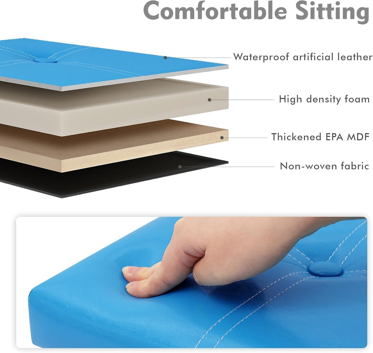 Folding Storage Ottoman, Faux Leather Footrest Seat Coffee Table Toy Chest Kids, Blue 11.8"X11.8"X11.8"