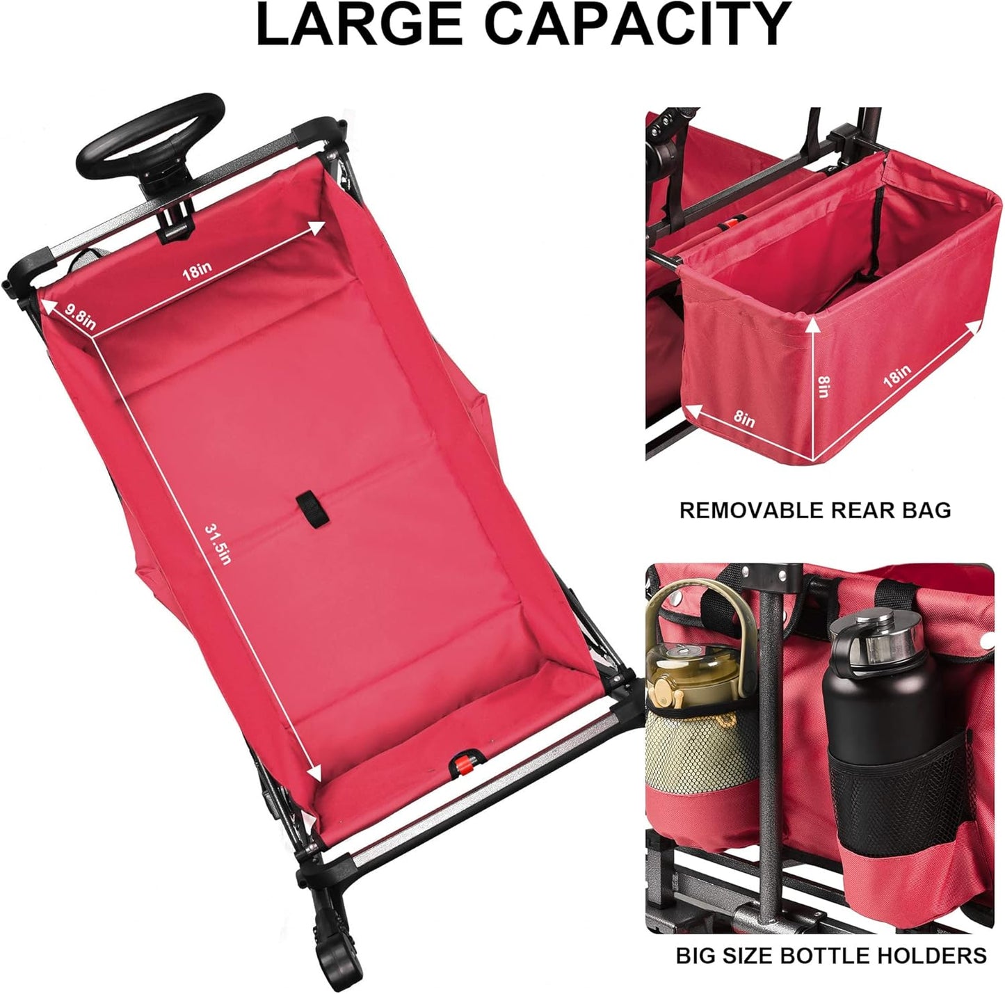 Collapsible Canopy Wagon - Heavy Duty Utility Outdoor Garden Cart - with Adjustable Handles , for Shopping, Picnic, Camping, Sports - Red