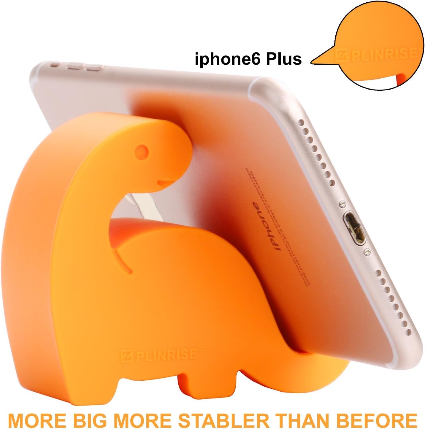 Plinrise Animal Desk Phone Stand, Update Dinosaur Stripe Silicone Office Phone Holder, Creative Phone Tablet Stand Mounts, Size:1.3" X 3.1" X 2.8" (Orange)