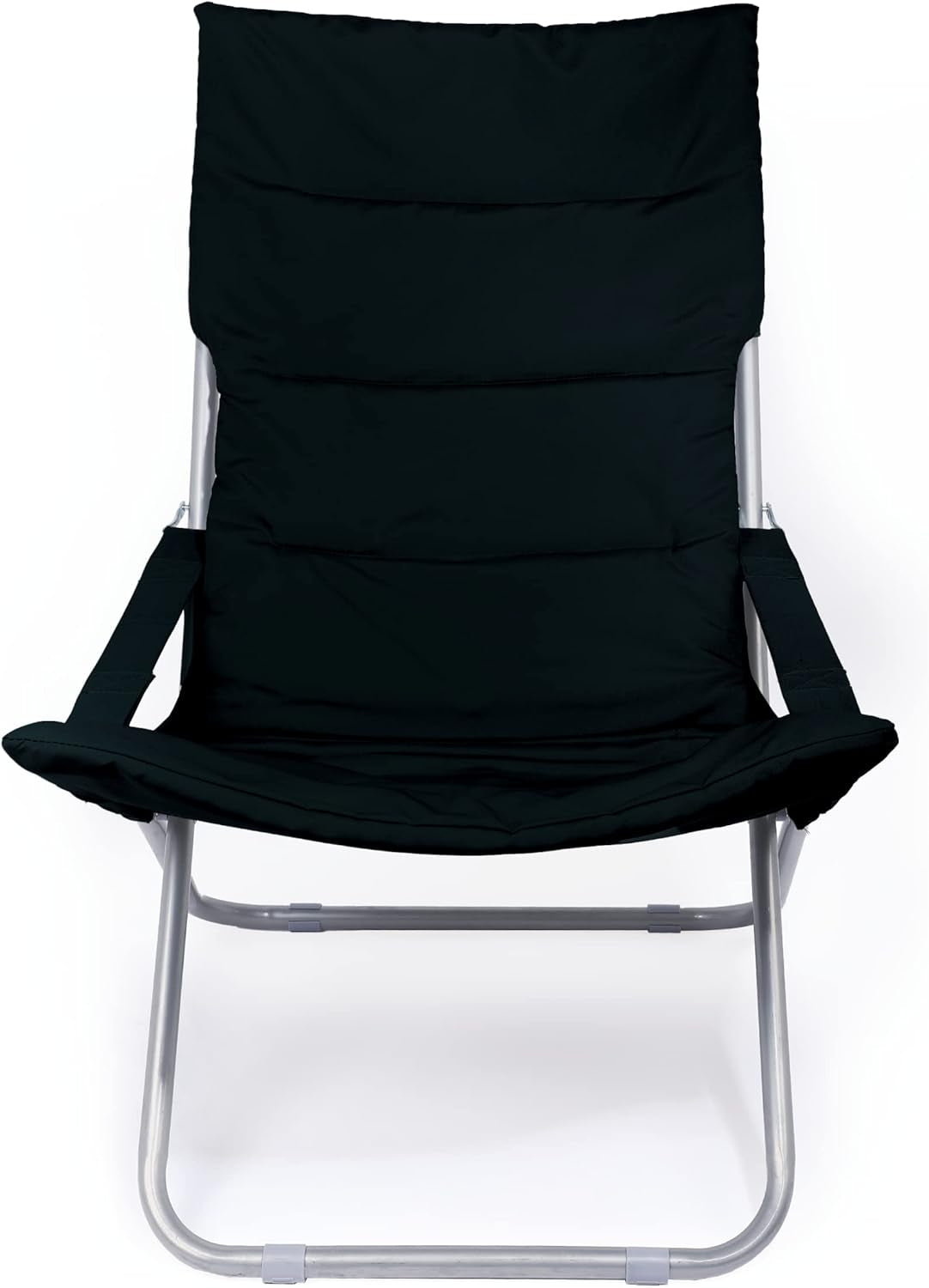 Padded Folding Patio Chair Outdoor Furniture Lawn Lounge Chair with Cushions Lightweight Portable Reclining Chair-Black