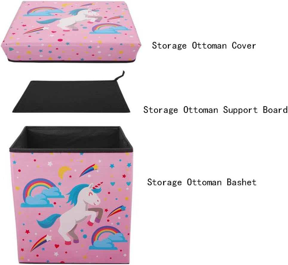 Foldable Cube Storage Toy Box - Folding Storage Ottoman Bedroom Stool Seat Children for Kids & Toddlers (Pink)