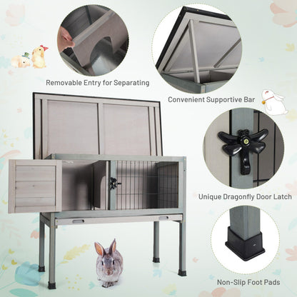Small Elevated Rabbit Hutch with Hinged Asphalt Roof and Removable Tray
