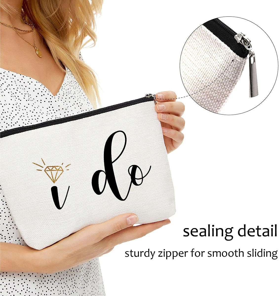 Engagement Gifts for Her,Bridal Shower Gifts-I Do-Bride Gifts,Makeup Bag Make up Pouch Bride to Be Gift Wedding Vows(Makeup Bag-I Do)