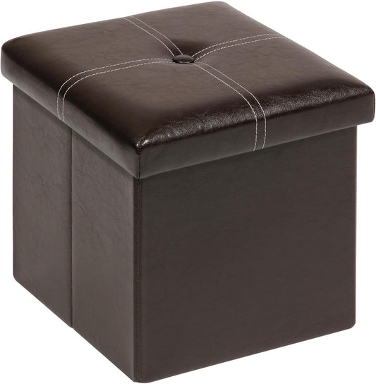Folding Storage Ottoman, Faux Leather Footrest Seat Coffee Table Toy Chest Kids, Brown 11.8"X11.8"X11.8"