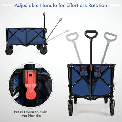 Outdoor Folding Wagon Cart with Adjustable Handle and Universal Wheels