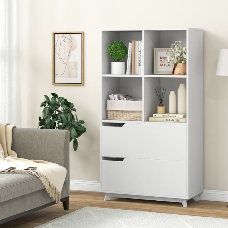 4-Tier Open Bookcase with 2 Drawers and 4 Storage Cubes