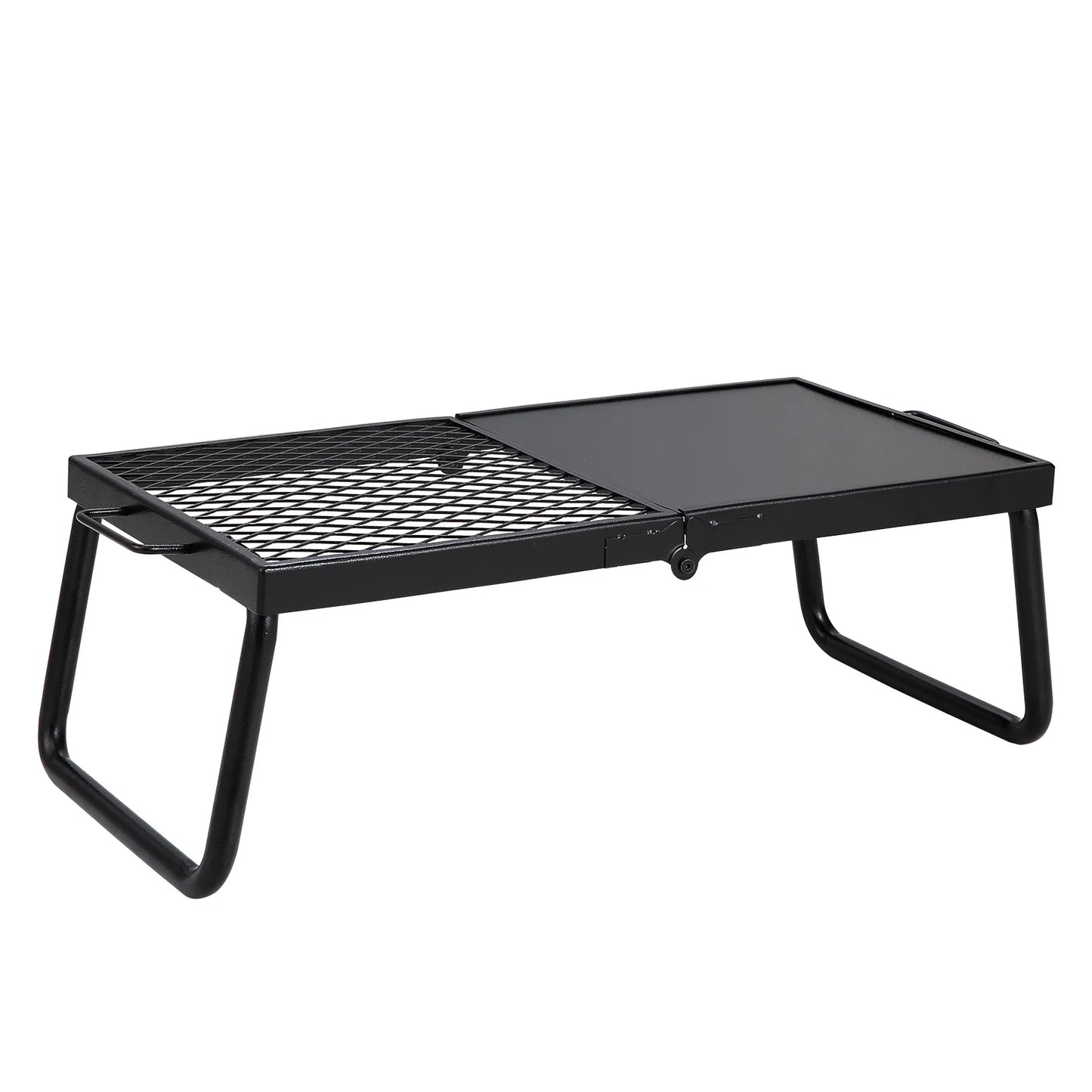Folding Campfire Grill, Collapsible Outdoor Grill, Heavy Duty Steel Camp Fire Grill, 22.4" Compact Travel-Friendly Grates for Fire Pit, Camping Cookware with Stand and Transport Sack, BBQ Rack