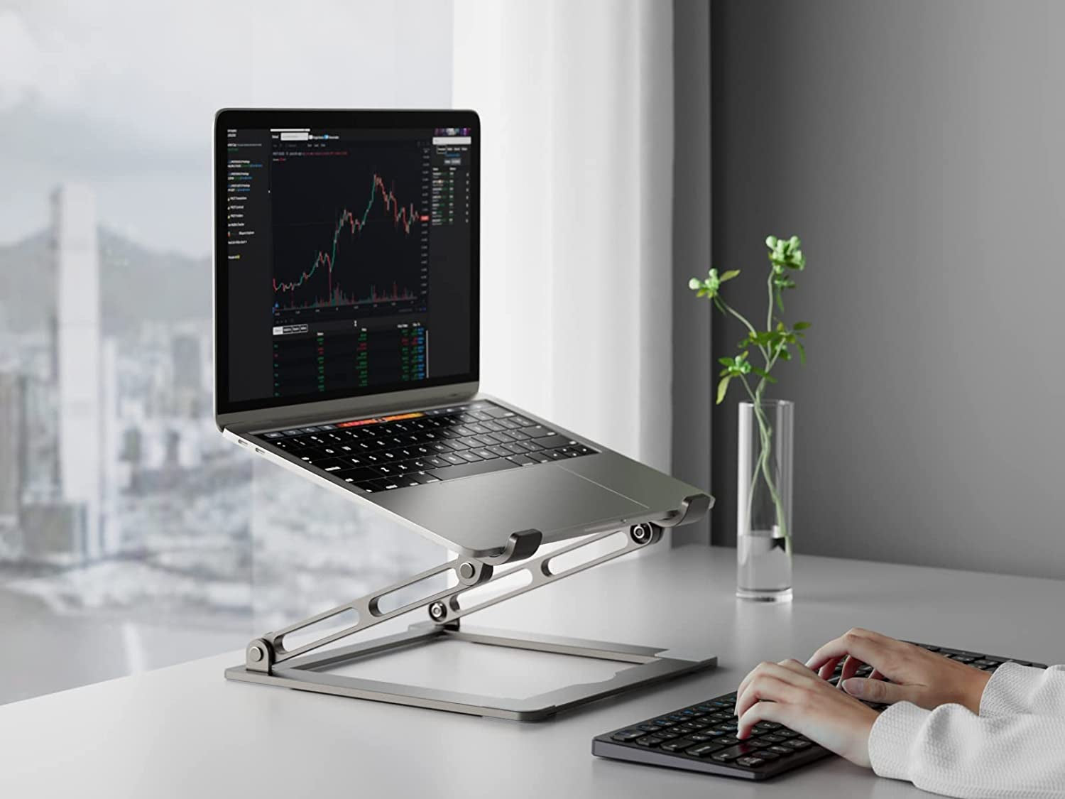 Laptop Stand for Desk - Adjustable Laptop Holder, Portable Laptop Riser with Multi-Angle Height Adjustable Computer Stand for Macbook Air/Pro and More Notebooks 10-17.3" - Grey