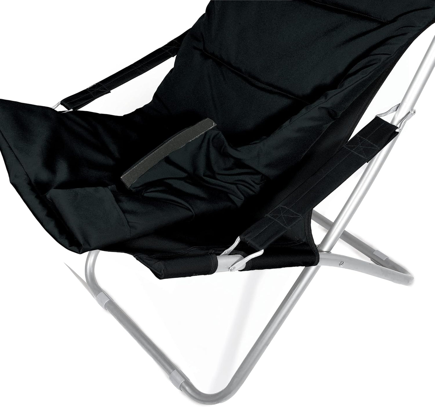 Padded Folding Patio Chair Outdoor Furniture Lawn Lounge Chair with Cushions Lightweight Portable Reclining Chair-Black