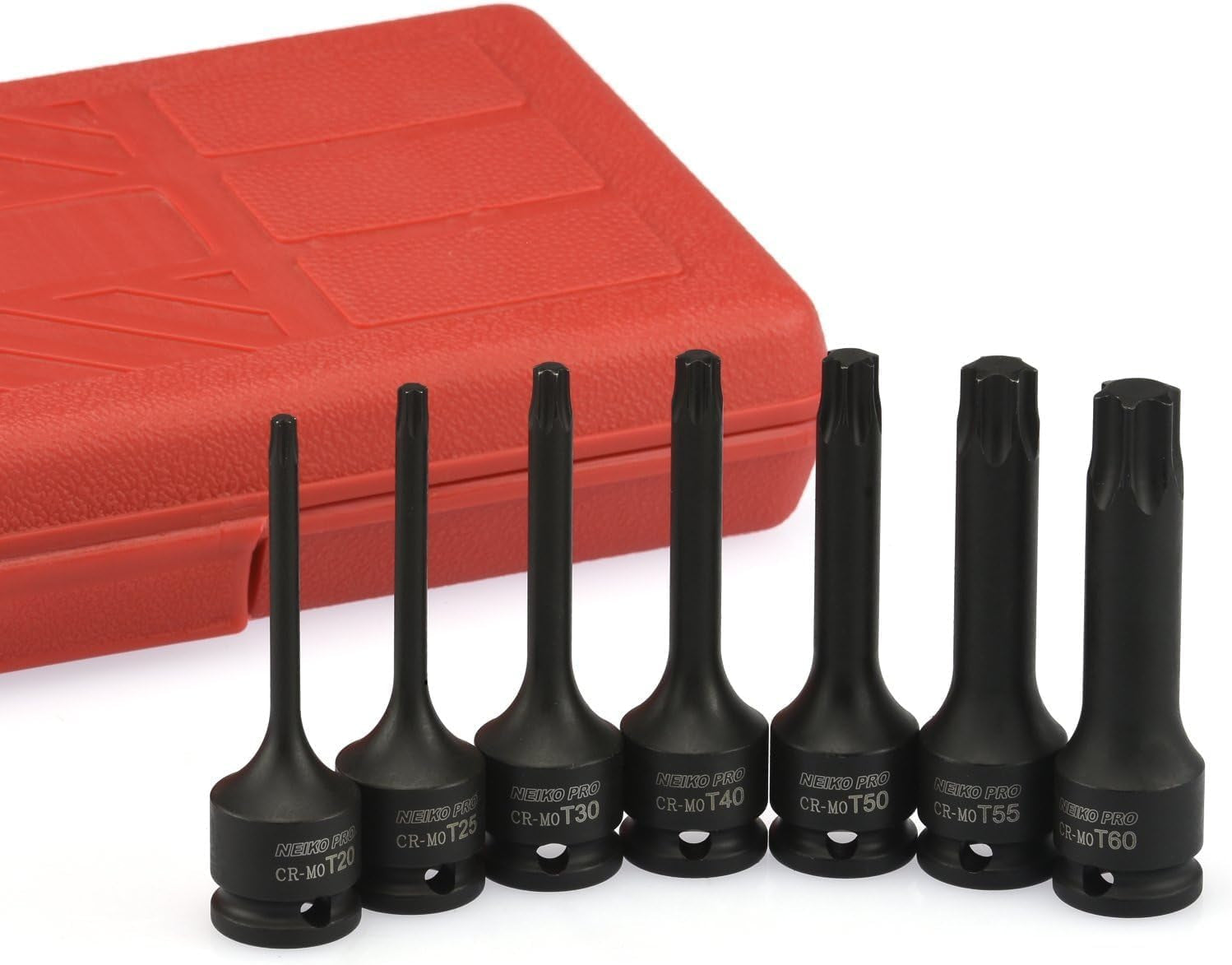 01132B 3/8” Drive Torx Star Driver Bit Socket Set | 7 Piece | T20 to T60 | 3” Length | Cr-Mo Impact Grade
