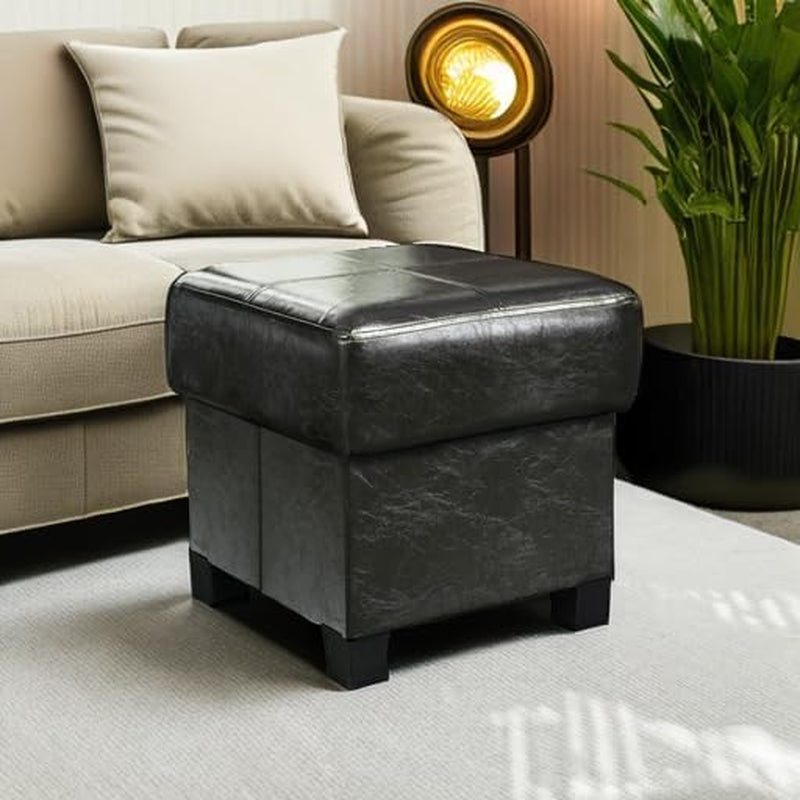 Storage Ottoman Cube Folding Footstool PU Leather Storage Bench with Legs, Storage Chest for Living Room, Bedroom, 15.7 X 15.7 X15.7 Inches, Black