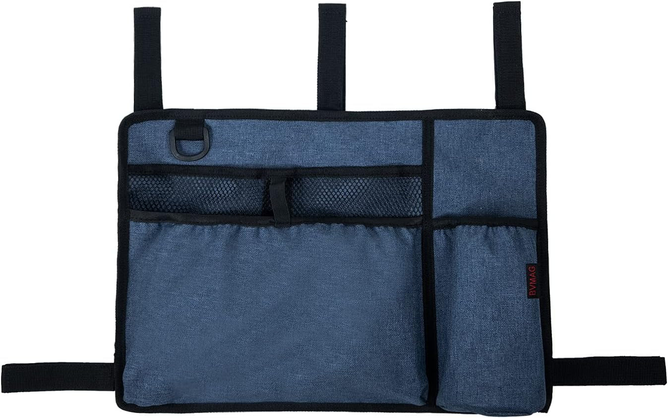 Walker Bag Pouch Basket with Cup Holder Armrest Attachments Hand Free Storage Bags Waterproof for Folding Rollator Accessories Suit for Elderly Seniors Handicap Disabled (Blue)