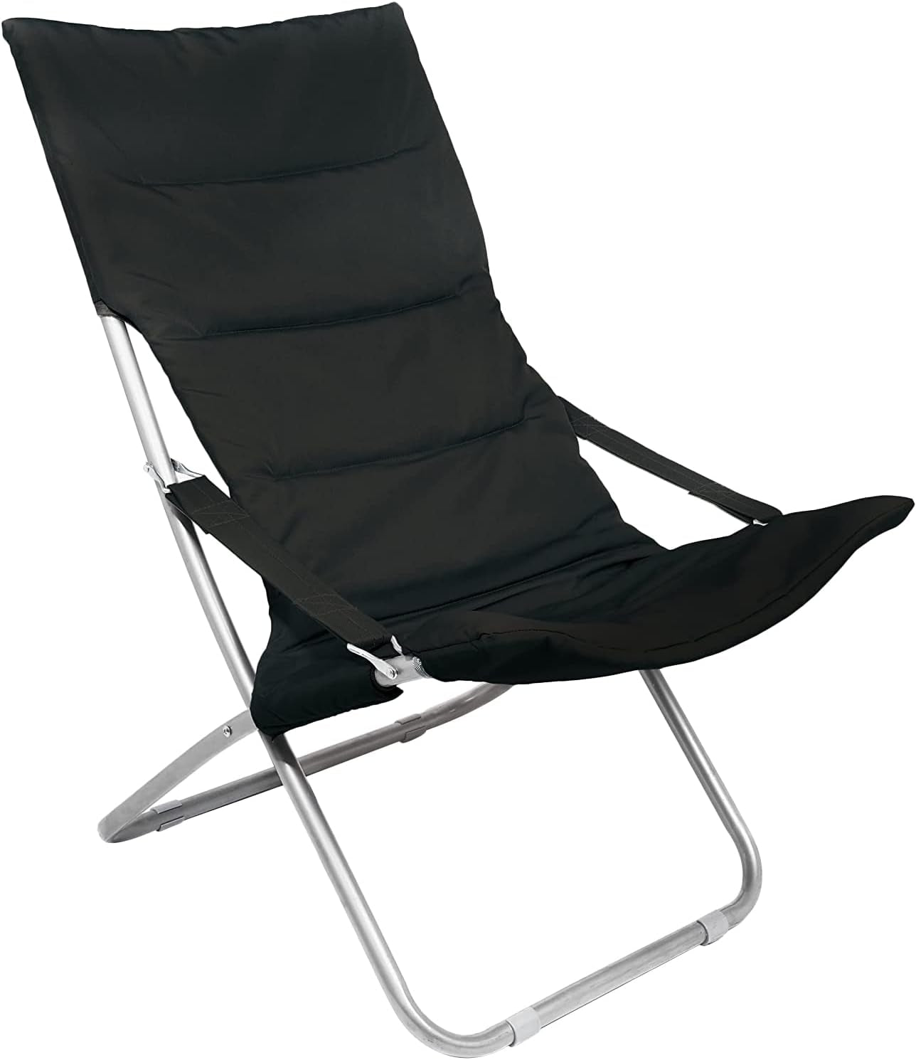 Padded Folding Patio Chair Outdoor Furniture Lawn Lounge Chair with Cushions Lightweight Portable Reclining Chair-Black