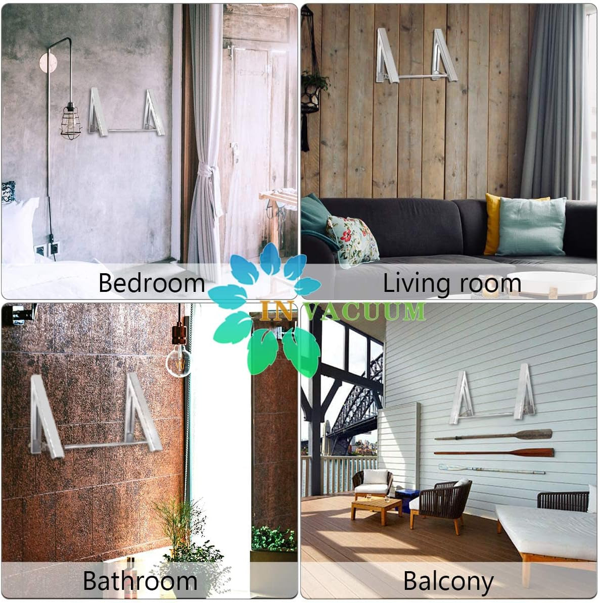 Clothes Drying Rack Folding Indoor, Folding Drying Racks for Laundry Room Closet Storage Organization, Aluminum, Easy Installation (2 Racks with Rod, Sliver)