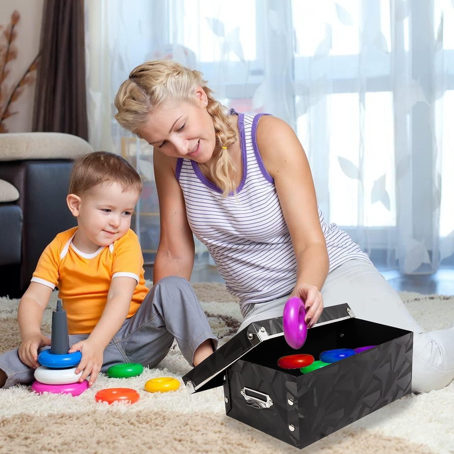 Foldable Storage Boxes with Lids 3 Pack Plastic Collapsible Storage Bins with Handles for Clothes, Cosmetic,Books