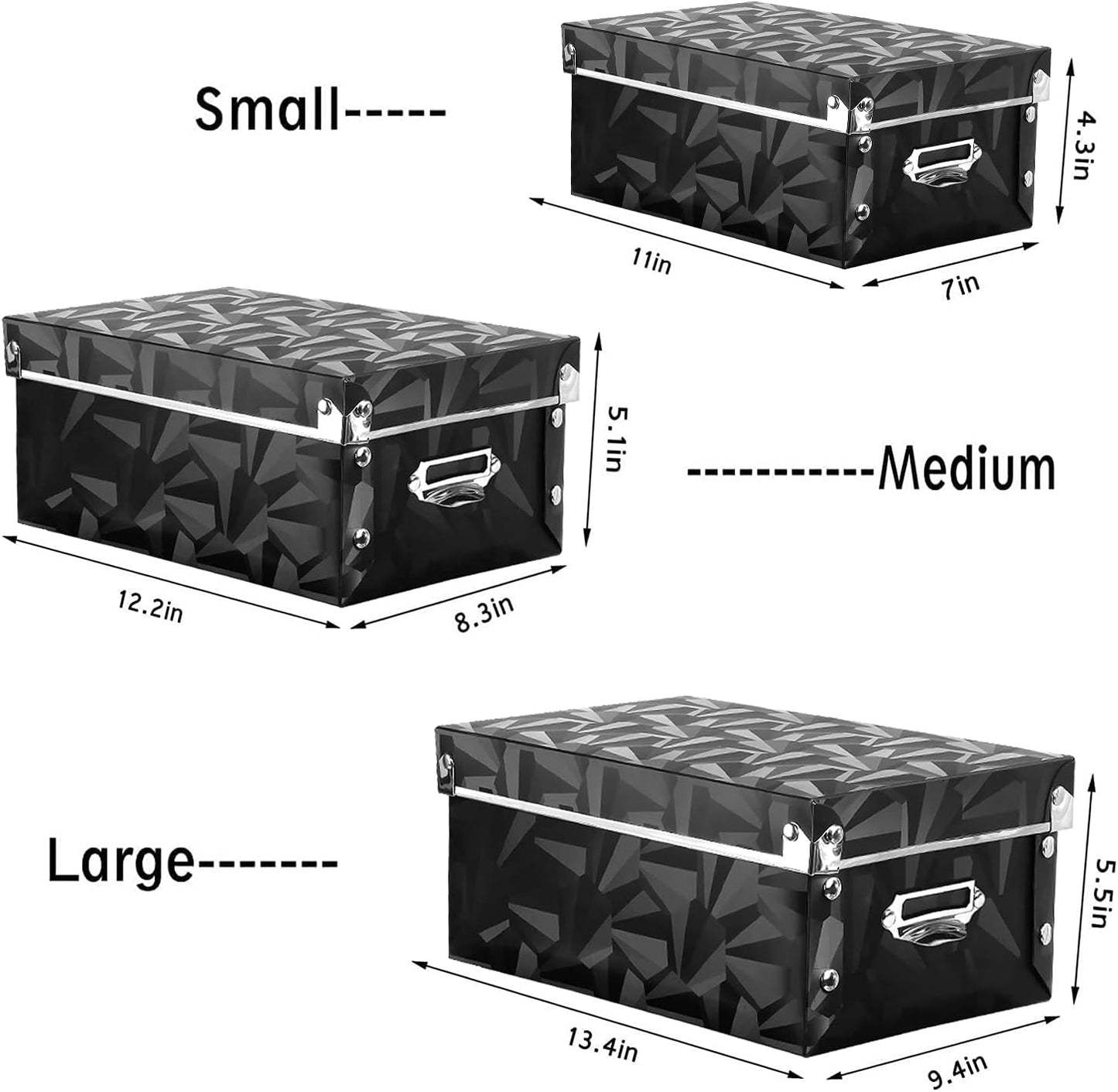 Foldable Storage Boxes with Lids 3 Pack Plastic Collapsible Storage Bins with Handles for Clothes, Cosmetic,Books