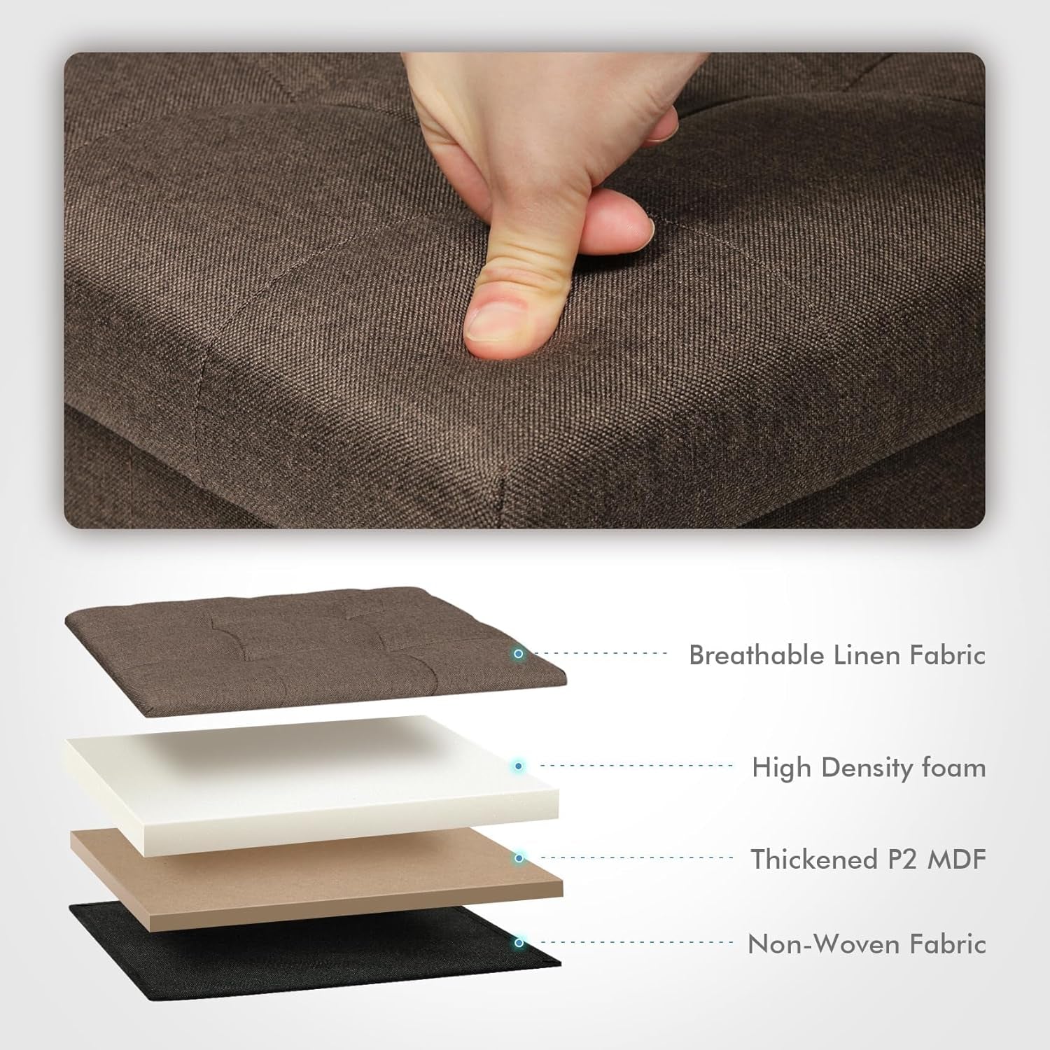 Storage Ottoman Cube, Toy Chest Folding Footrest for Living Room Seat, 12.6"X12.6"X12.6" (Linen Brown)