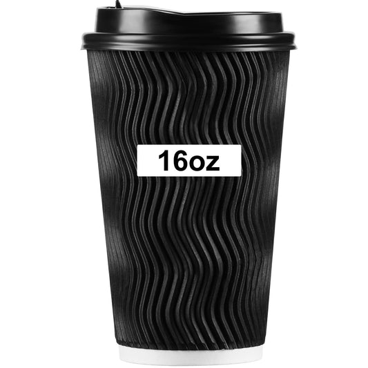 16Oz Disposable Coffee Cups with Lids Insulated Ripple Double-Walled